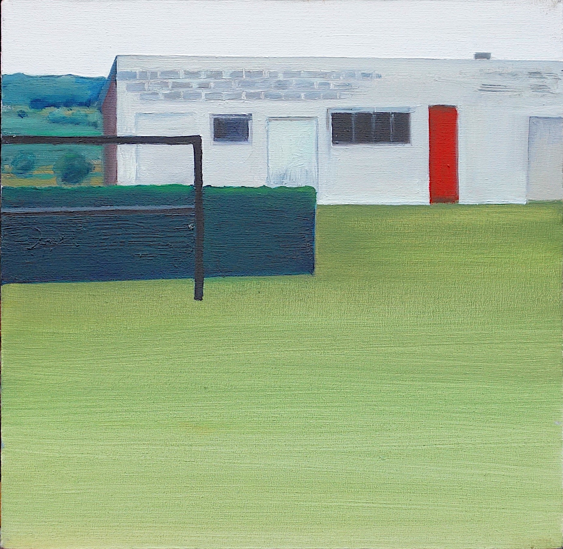 A picture with a pale green bottom, a contrasting dark green rectangle to the top left of the pale green section, and a white rectangle to the right of the pale green section. A white section on the top.
