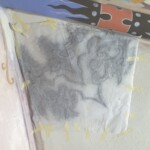 Conservation and reconstruction of the polychrome paintings by Władysław, Leon, and Kazimierz Drapiewski; work carried out as part of a team under the direction of Dr. habil. Sylwester Piędziejewski, 2025. A decorative ceiling polychrome in the process of reconstruction, partially destroyed and with a sketch of the ornament to be reconstructed