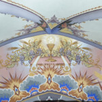 Conservation and reconstruction of the polychrome paintings by Władysław, Leon, and Kazimierz Drapiewski; work carried out as part of a team under the direction of Dr. habil. Sylwester Piędziejewski, 2025. Finished polychrome from a catholic church representing the altar with a chalice and Holy Eucharist