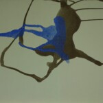 An abstract map-like pattern with branching, organic lines in a deep blue-brown hue on a light background, resembling veins or a network of pathways.